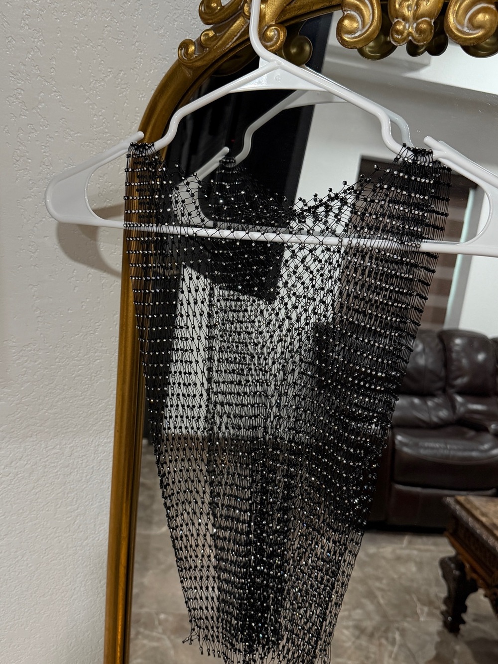 Rhinestone Black Mesh Scarf